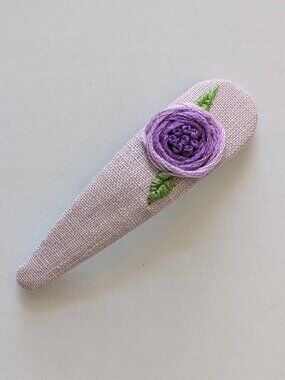 New Purple Rose hand embroidered linen cotton large handmade hair clip accessory